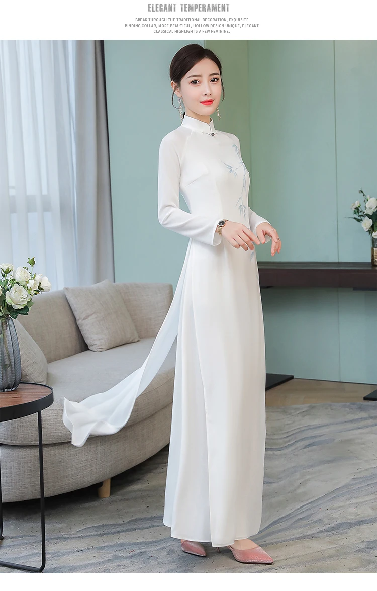 Вьетнамский Ао Дай платья Cheongsam народный стиль шифон Aodai Dulce стоячий воротник элегантное женское китайское традиционное платье костюм