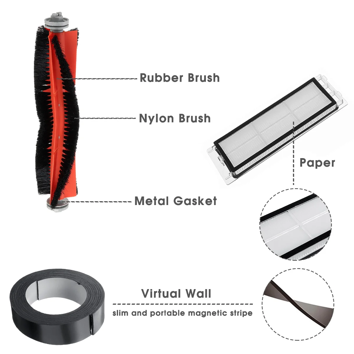 8pcs Replacement Vacuum Cleaner Parts for Xiaomi Robot S50 S51 Roborock HEPA Filter Virtual Magnetic Stripe Wall Main Side Brush