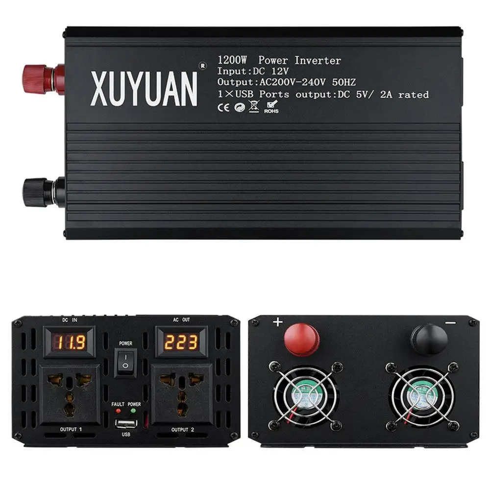 XUYUAN бытовой инвертор 12 V-220 V 1200W трансформатор напряжения цифровой Чистая синусоида Инвертор с кондиционированием
