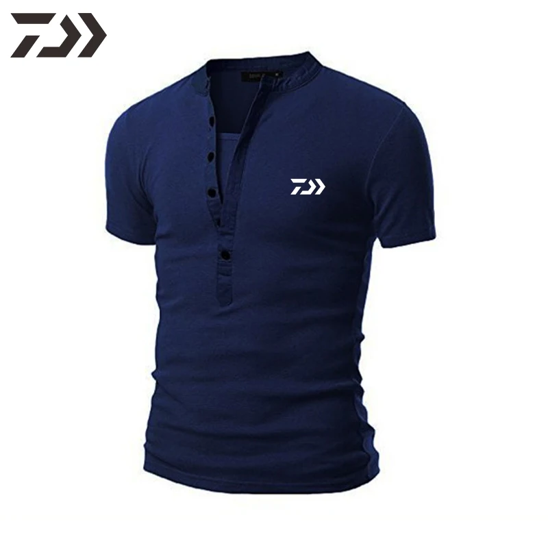 Одежда для рыбалки Daiwa, мужская спортивная футболка, хлопковая дышащая рубашка для рыбалки, футболки с коротким рукавом, Уличная Повседневная футболка для рыбалки - Цвет: Синий
