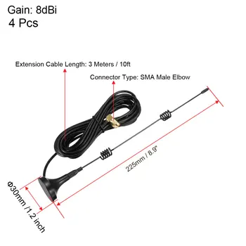 

uxcell 4pc WiFi Antenna 8dBi RG174 3 M Extension Cable SMA Male Elbow Magnetic Base Compatible with Bluetooth/Zigbee Antenna