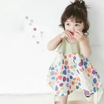 

WLG Dress Girl Kids Summer Patchwork Colorful Dot Printed Strap Dresses Baby Girl Cute Beautiful Dress