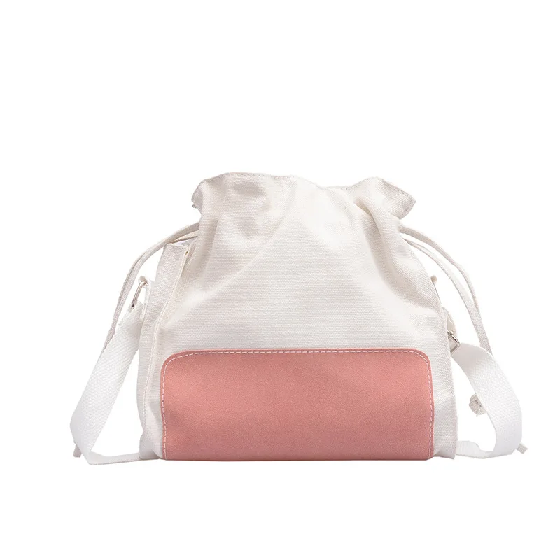 

Ougger Small Women's Shoulder Bags Crossbody Bags Summer Pink Canvas Casual Popular Bucket Bag Panelled with String for Beach