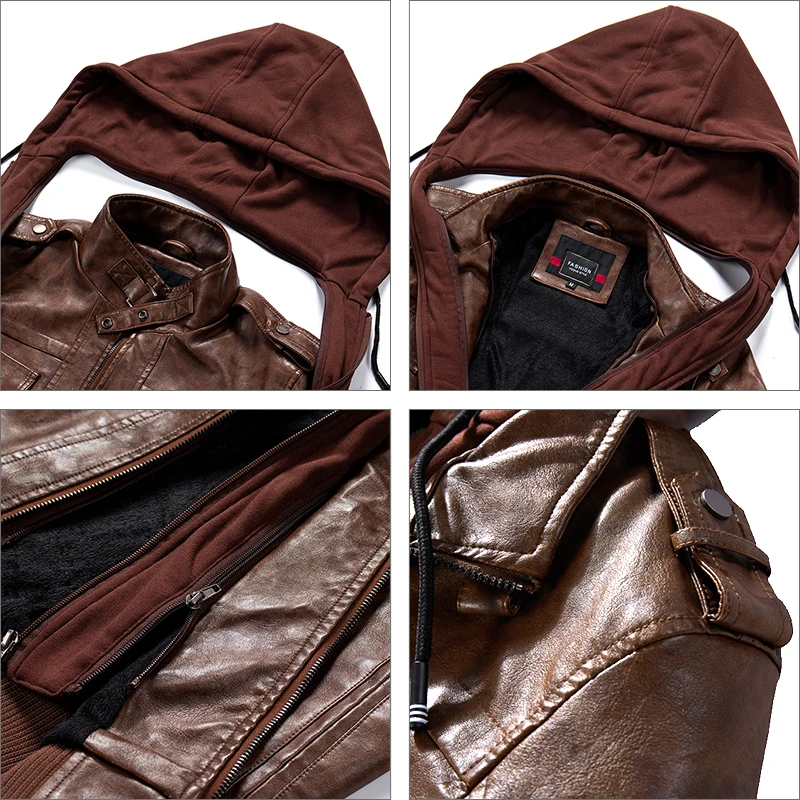 astounding  Mens PU Jackets Outwear Leather Hooded Biker Coat Men 2019 Cool Motorcycle Jacket Male Winter Autum