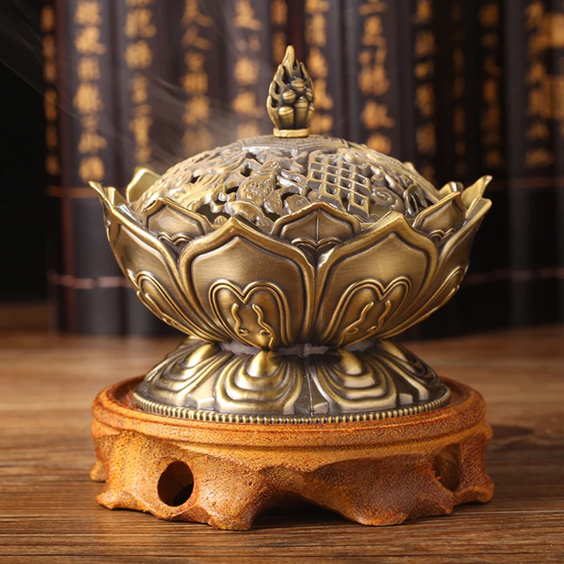Lotus Flower Incense Burner Buddhism Buddha Holder Brass Mini Censer Incense Metal Craft Home Decoration - Image 2