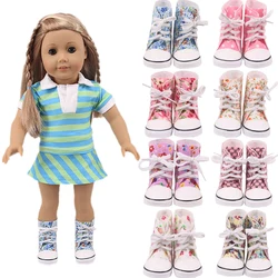 Chaussures de poupée pour filles, bottes montantes en toile pour femmes, 18 pouces, américaines, 43Cm, fille de génération russe, jouet bricolage, cadeau de Festival, 7x4Cm 