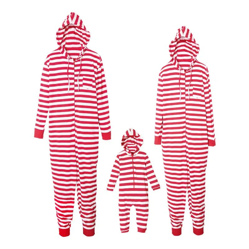 

2020 New Year's Costumes Home Striped Parent-child Set Pajamas Family Matching Clothes Christmas For Families One-piece Outfit