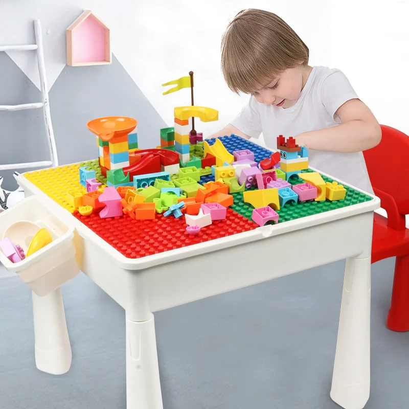 

Children Building Blocks Table DIY Assembled Multi-functional Study Table Educational Toy Compatible Size Granule Building Block