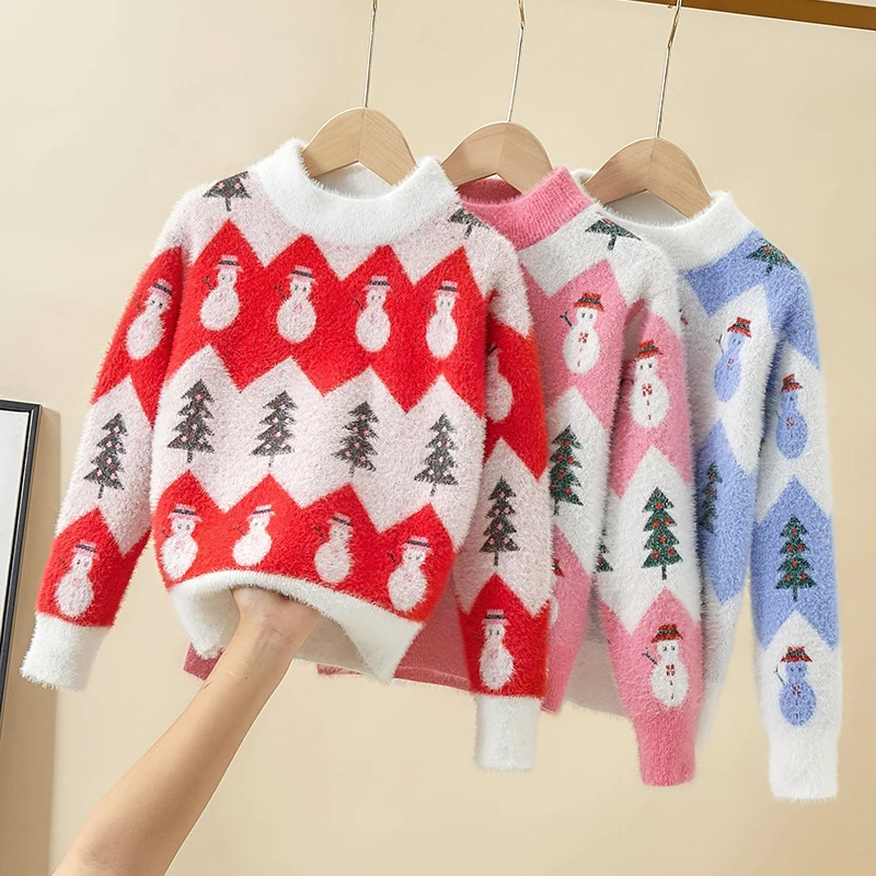 

Children's sweater Boys and girls Winter Christmas sweater warm top shirt Christmas Tree Snowman pattern