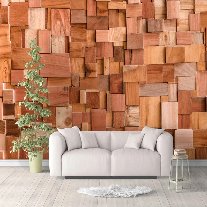 

Custom Photo Print Retro Wood Grain Geometric Pattern 3D Stereoscopic Living Room Bedroom Kitchen Mural Wallpaper For Walls 3 D