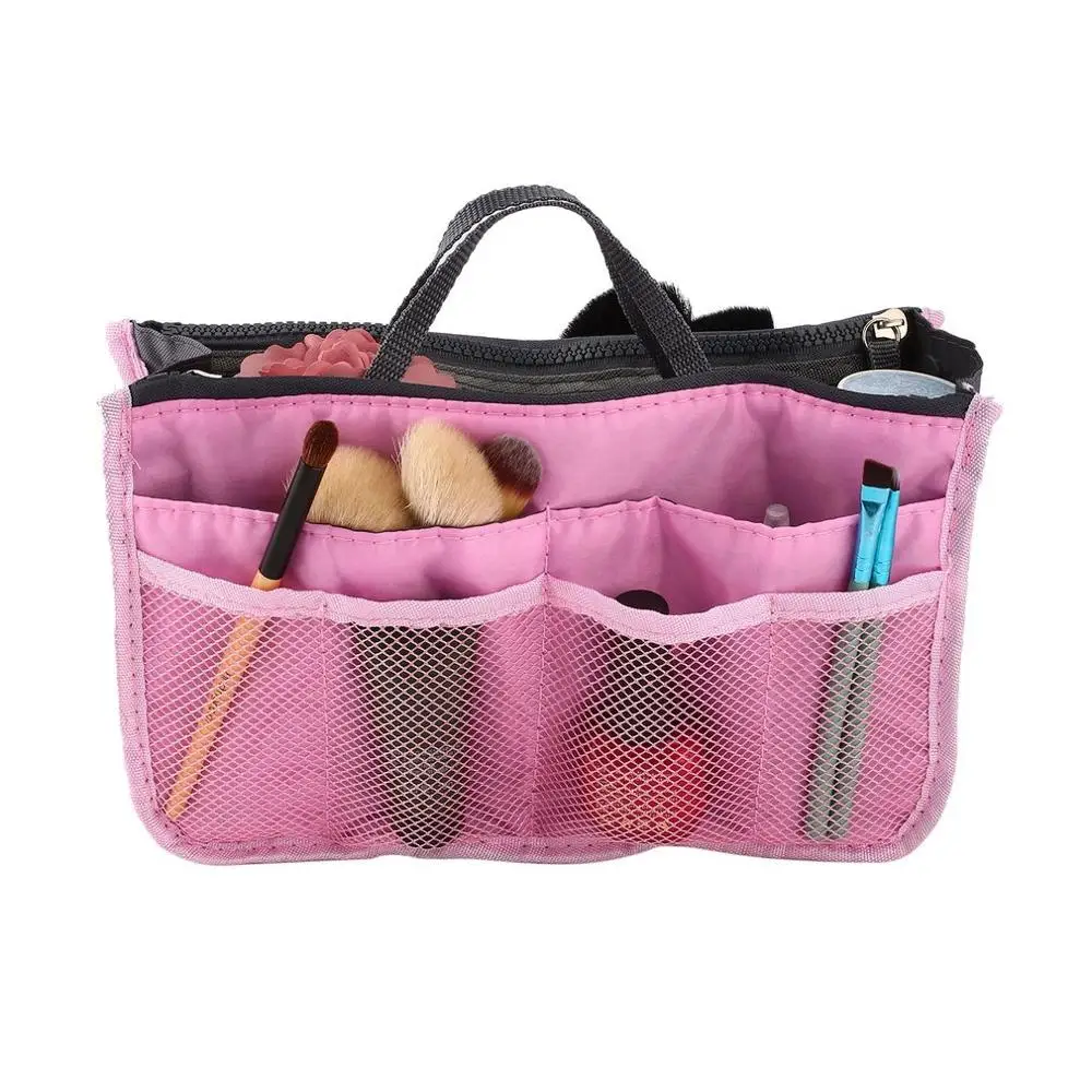Полиэфирная косметичка с двойной молнией, портативные дорожные сумки, косметичка для макияжа, косметички с ручкой в комплекте - Цвет: pink