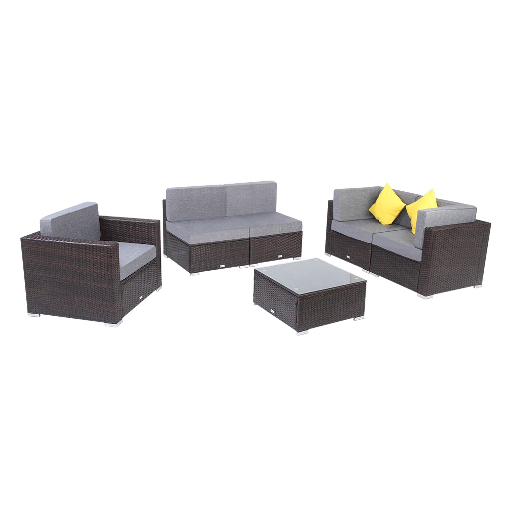 

6 Pieces Patio PE Wicker Rattan Sofa Set