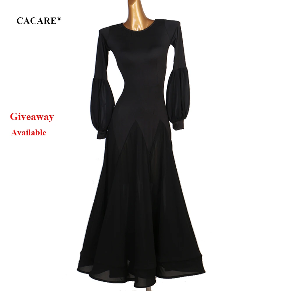 

CACARE Ballroom Dance Competition Dresses Waltz Dress Standard Dance Dresses Costumes D0277 Big Ruffled Hem Puff Sleeve