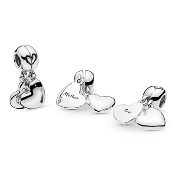 

2019 NEW 100% 925 Sterling Silver Mother & Son Love Dangle Charm Suitable DIY Bracelet Women's Pendant Necklace Jewelry Gift
