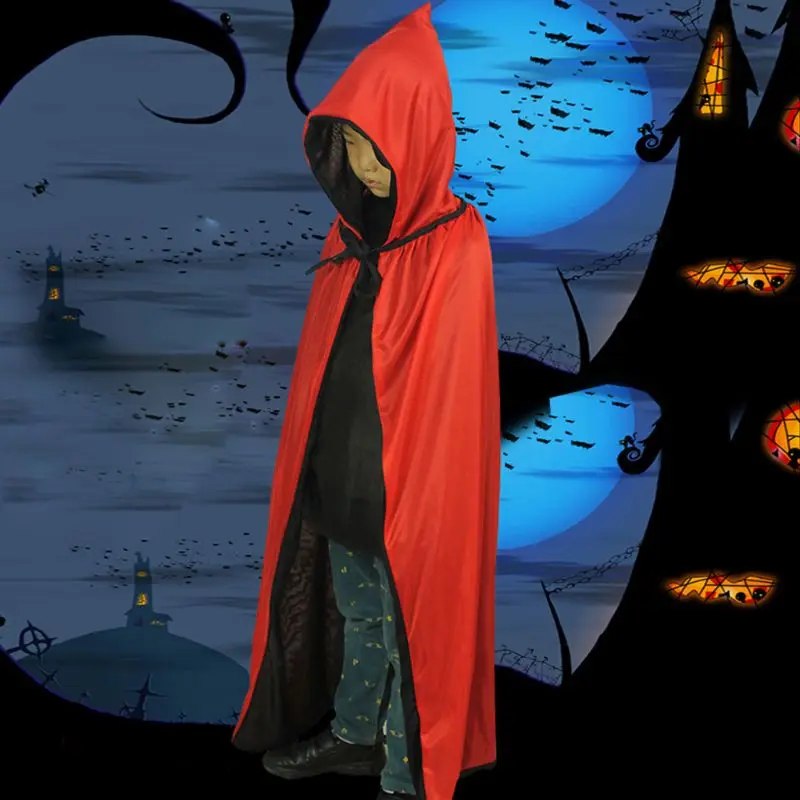 Unisex Halloween Witch Cloak Reversible Double Layer Vampire Cosplay Hooded Cape