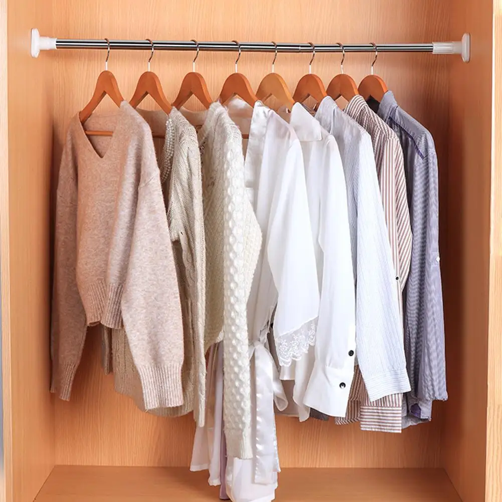 

Spring Loaded Telescopic Rods Adjustable Rail Poles Clothes Wardrobe Tension Rail Pole Rods Free Punching Clothes Drying Rod