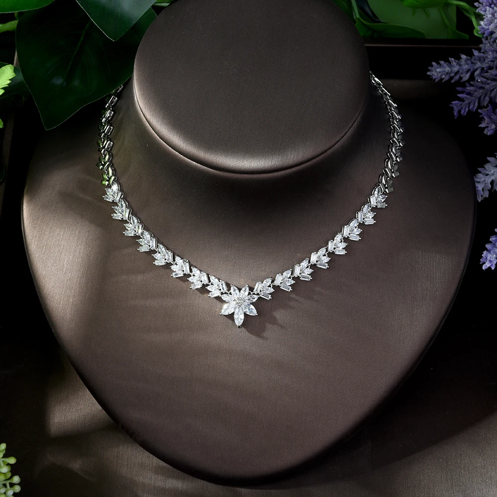 HIBRIDE, роскошные серьги и ожерелье с прозрачными кристаллами циркония, набор свадебных ювелирных изделий, аксессуары для свадебного платья, N-759
