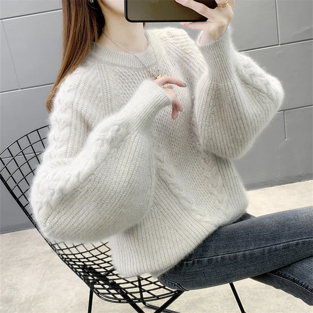 Fluffy Sweater Women Autumn Winter Plush Pullover Ladies Korean