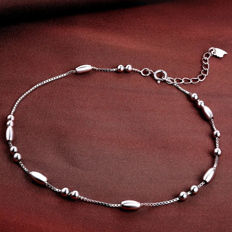 

Korean-style Fashion Elegant Students Versatile Accessories S925 Fine Silver Simple Sweet round Beads Passepartout Foot Ornament