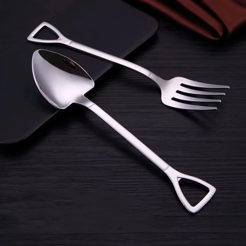 Large Size 18.5cm Creative Shovel Shape Spoon Fork Stainless Steel