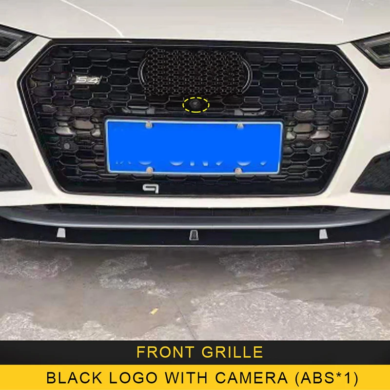 Black with camera Передний капот автомобиля средняя сетка бампер решетка рамка Крышка отделка внешние аксессуары для Audi A4 S4 B9 - Цвет: Black with camera