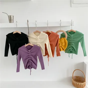 2020 Autumn New Arrival Girls Long Sleeve Candy Color Sweaters Kids Knitted Sweaters 1