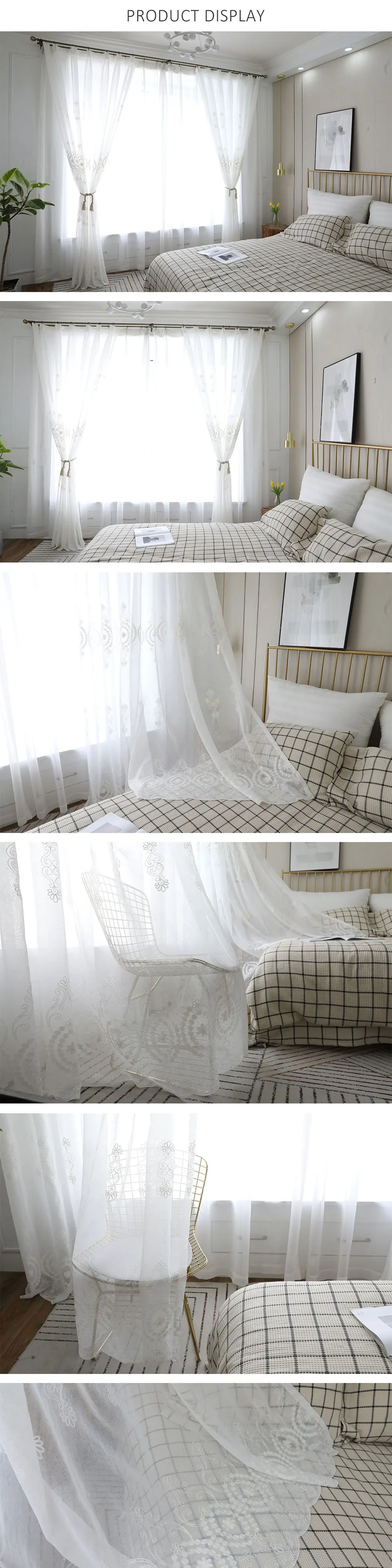 LOZUJOJU 1 Piece Tulle Sheer Curtains Embroidery White Drop All Match for Living room Window Thread Cloth Floral Jacquard Decor (1)