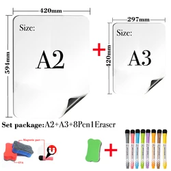 Autocollants de réfrigérateur pour tableau blanc magnétique, taille A2 + A3, effaceur à sec pour calendrier hebdomadaire mensuel, stylo magnétique pour tableau d'affichage, cadeau 