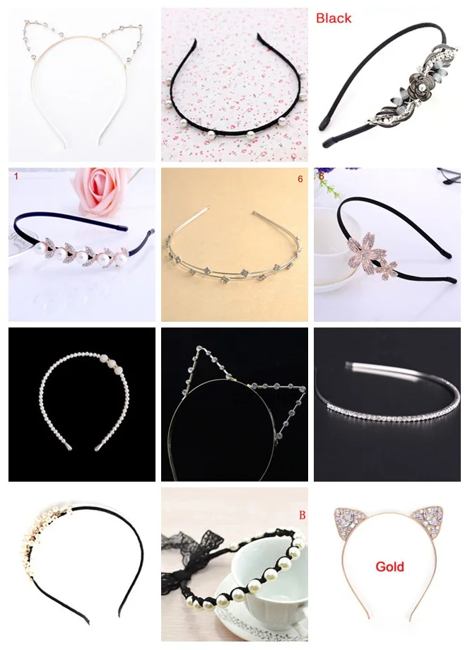 Crystal Pearl Hairband Girl Fashion Headband Shiny Flower/Leaf/Cat Ear Hair Band Jewelry Female Rhinestone Headwear Hair Hoop