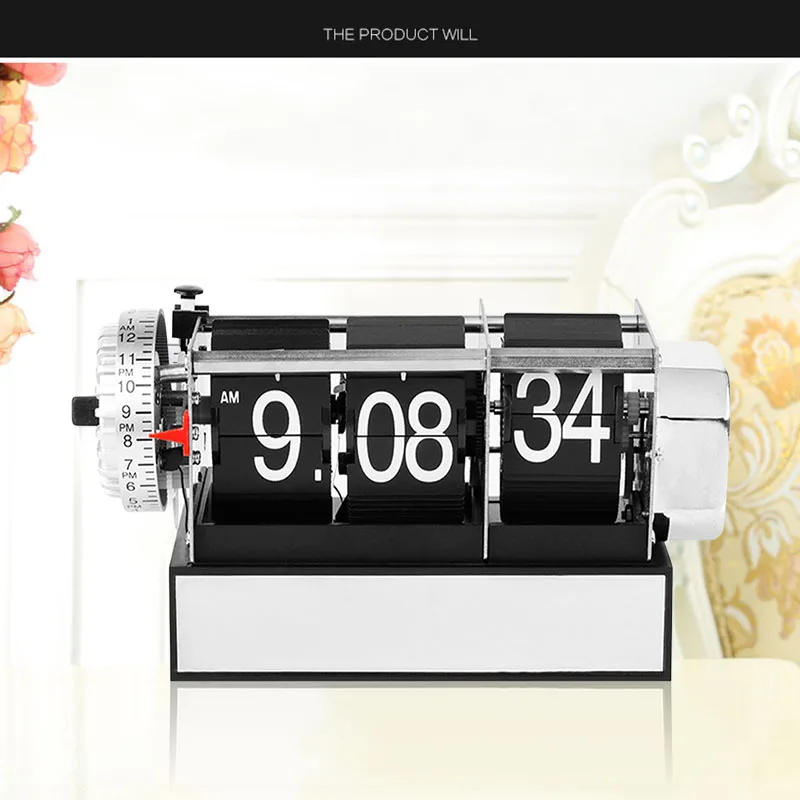 Настольные часы флип часы Авто страница Металл тишина кварцевый механизм управляемый 3 страницы номер дисплей креативный Домашний Настольный Будильник Черный