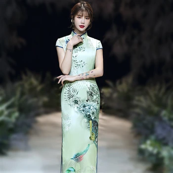 

Chinese Traditional Dress Qipao Elegant Long Design Modern Cheongsam Flower Oriental Prom Silk Evening Gowns Plus Size 4XL