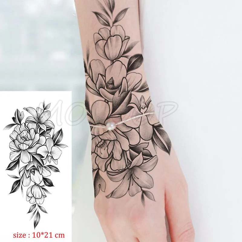 

Waterproof Temporary Tattoo Sticker black rose flower plant hand arm back Tatoo Stickers Flash Fake Tattoos for girl Woman man