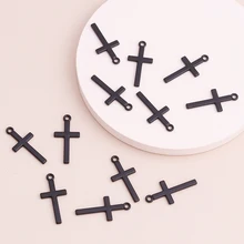 Abalorios de Cruz de Color negro para hacer pulseras, collares hechos a mano, accesorios de joyería, 27x12mm, 20 piezas