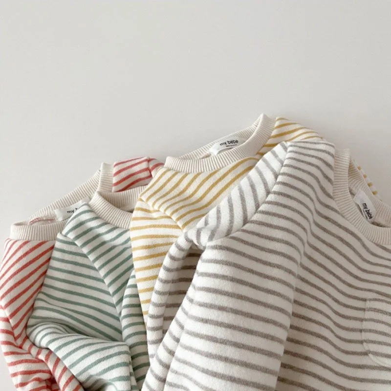 2023 Spring New Baby Striped Romper Boys Girls Simple Striped Casual Jumpsuit Winter Infant Fleece Warm Clothes