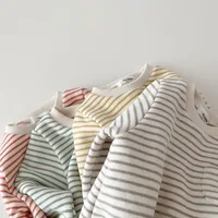 2024 Spring New Baby Striped Romper Boys Girls Simple Striped Casual Jumpsuit Winter Infant Fleece Warm Clothes 4