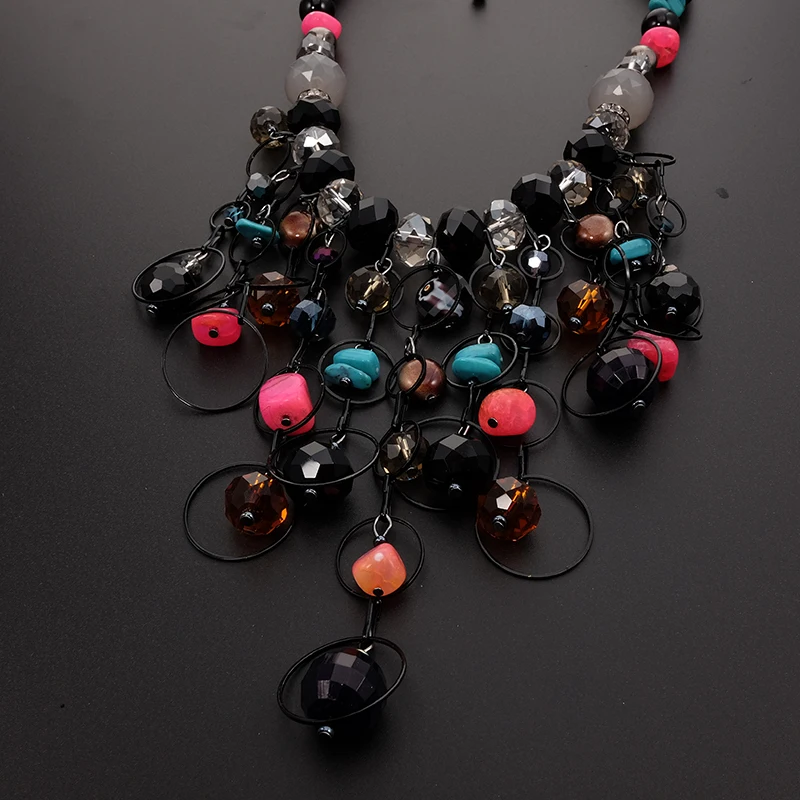 Statement Ethnic Women Chic Bohemian Trendy Gemstone Glass Crystal Pendant Necklace Fashion Wedding Bridal  Jewelry