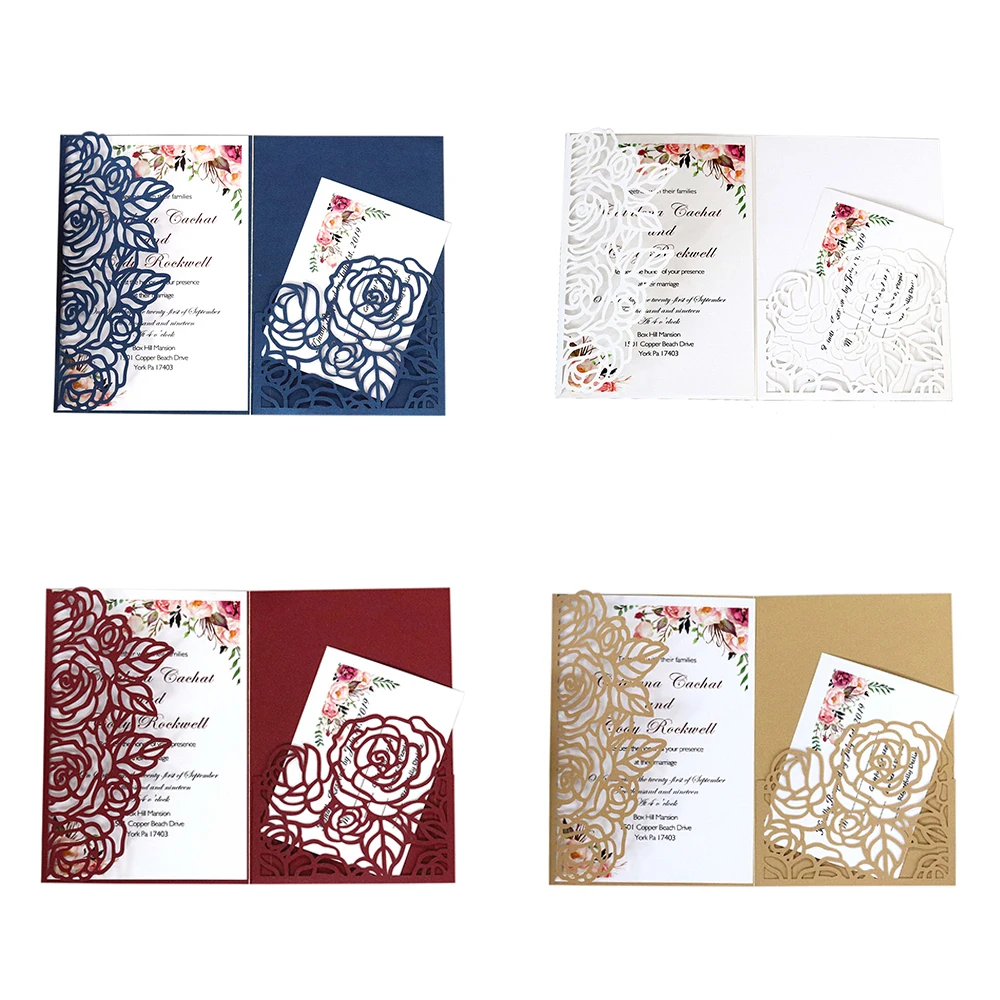  10pcs Wedding Invitations Lace Pattern Cards Laser Cut Paper Cards Announcement Greeting Postcards  - 4.00044E+12