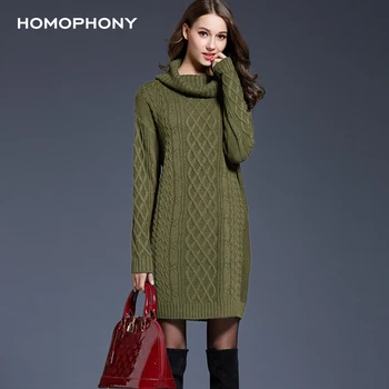 

HOMOPHONY Women Knit Sweater Winter Plus Size Long Sleeve Causal High Collar Loose Warm Sweater Femela Knitwear Trui Vrouwen