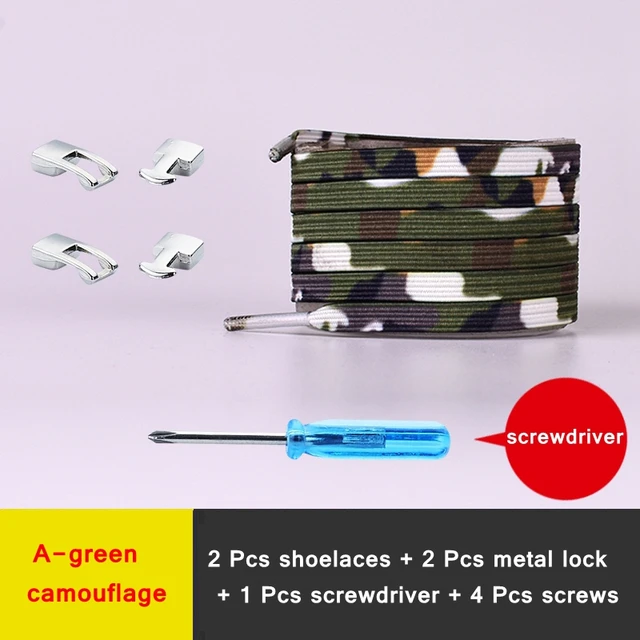 New Elastic Shoe Laces Fashion Metal Cross lock No Tie Shoelaces Suitable for all kinds of shoes child Adult flat Lazy Lace A-green camouflage