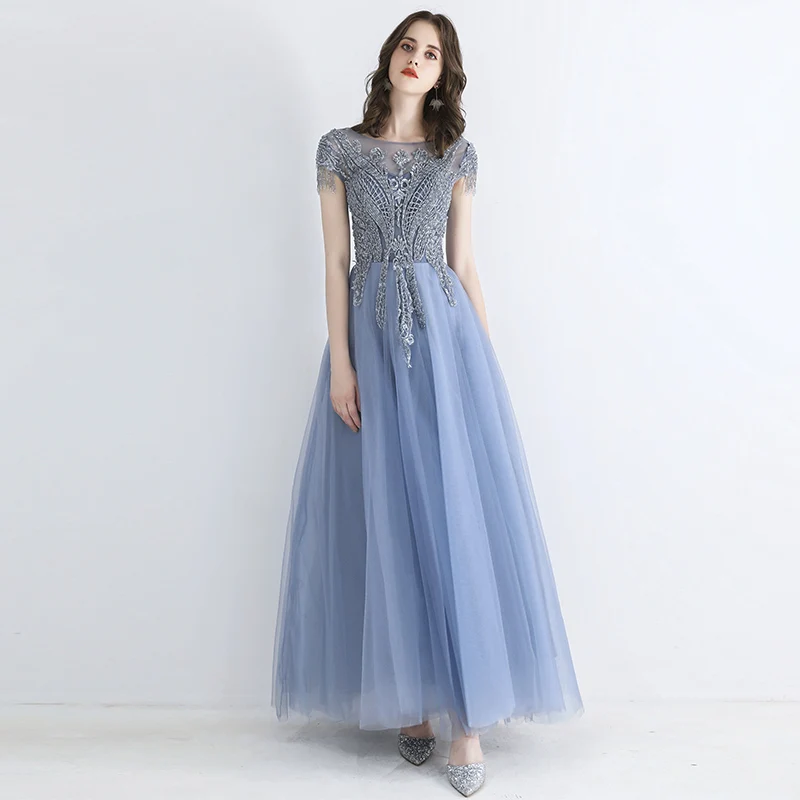 Robe De Soiree, платье для выпускного вечера, длинное,, Тюлевое, с аппликацией, с рукавами-крылышками, вечерние платья, Vestidos De Gala