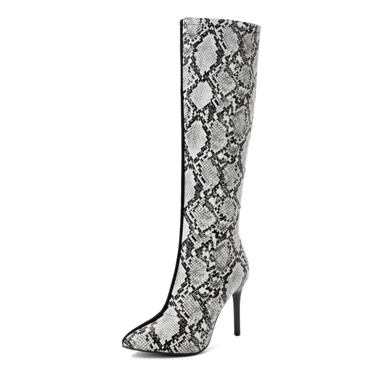 Knee High Boots The New 10cm High Autumn and Winter Fashion Pointed Color Matching Zipper High Heel Shoes Women Plus Size 34-48