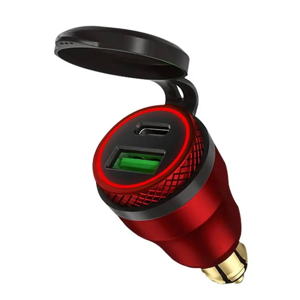 12 V-24 V QC3.0 Тип usb C PD адаптер питания для быстрой зарядки Зарядное устройство Hella DIN ЕС розетка для поездок на мотоцикле DUCATI мотоцикл B8 - Название цвета: Red(Red light)