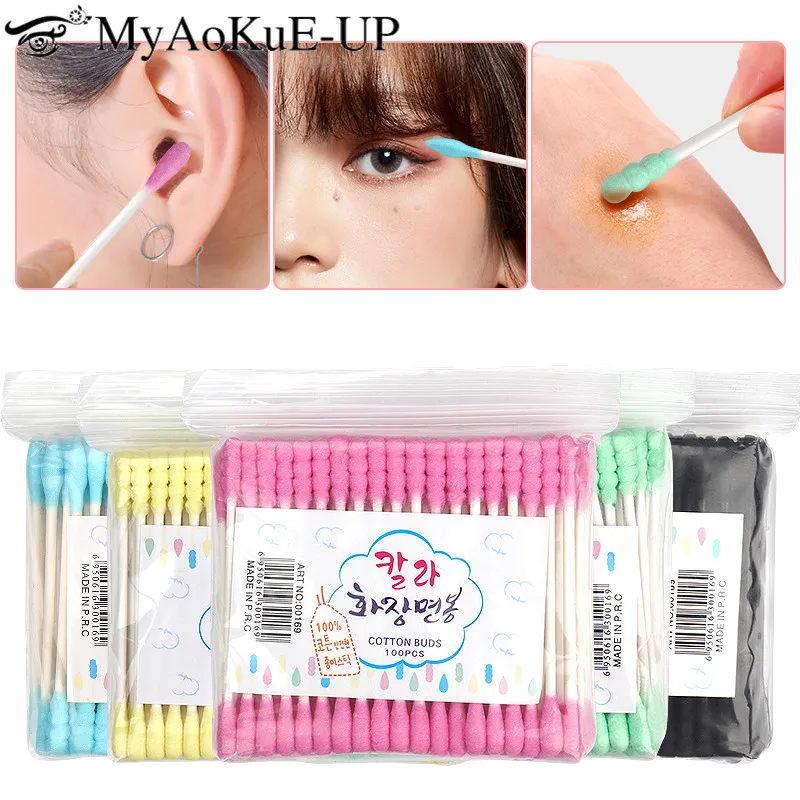 100pcs Disposable Cotton Swab Eyelashes Microbrush Pink Ear Clean Wooden Sticks Rod Makeup Remover Cotton Buds Cosmetic Tools 100pcs double head cotton swab wooden sticks cotton swab microbrush disposable cotton buds for beauty makeup nose ears cleaning
