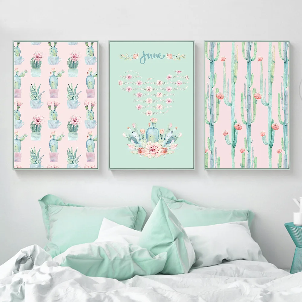 Настенная картина с изображением розового симпатичного кактуса | Дом и сад