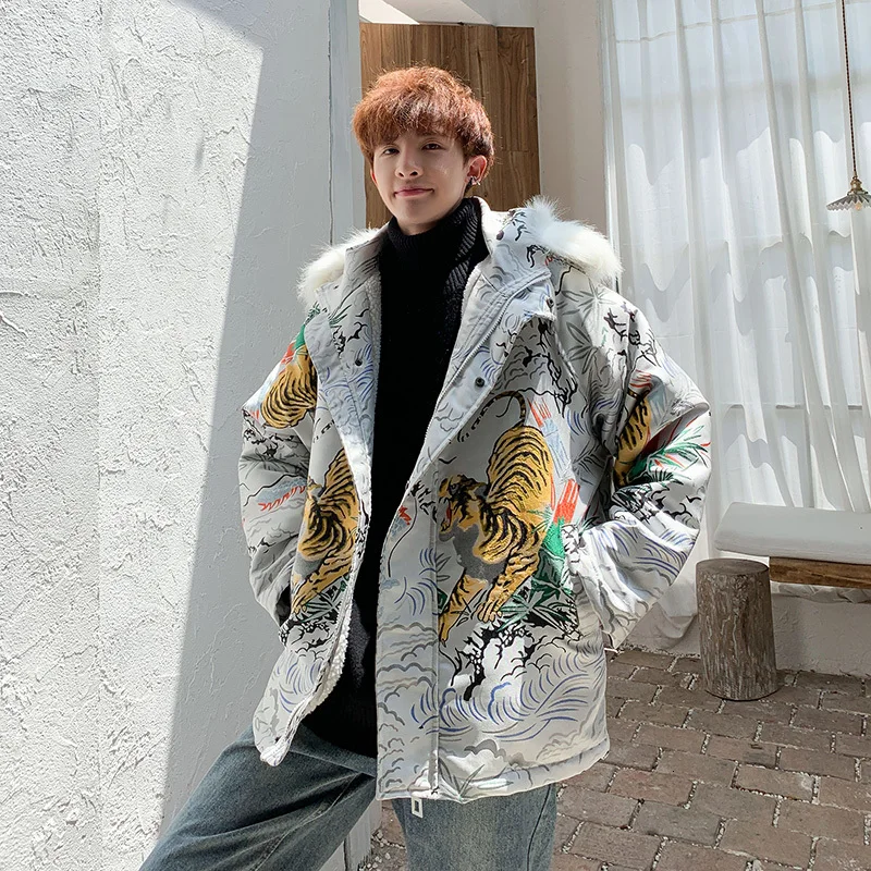 

2019 Autumn And Winter New Korean Version Of The College Wind Couple Embroidery Fur Collar Thick Jacket