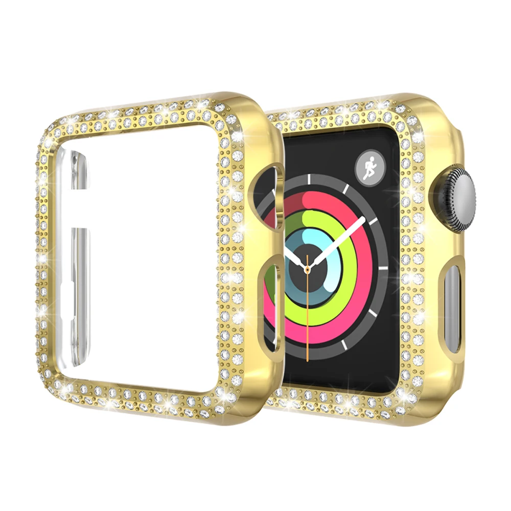 Чехол из поликарбоната для Apple Watch 3 2 1 42 мм 38 мм модная Алмазная крышка полная защитная оболочка для iWatch 4 5 40 мм 44 мм Рамка бампера для часов