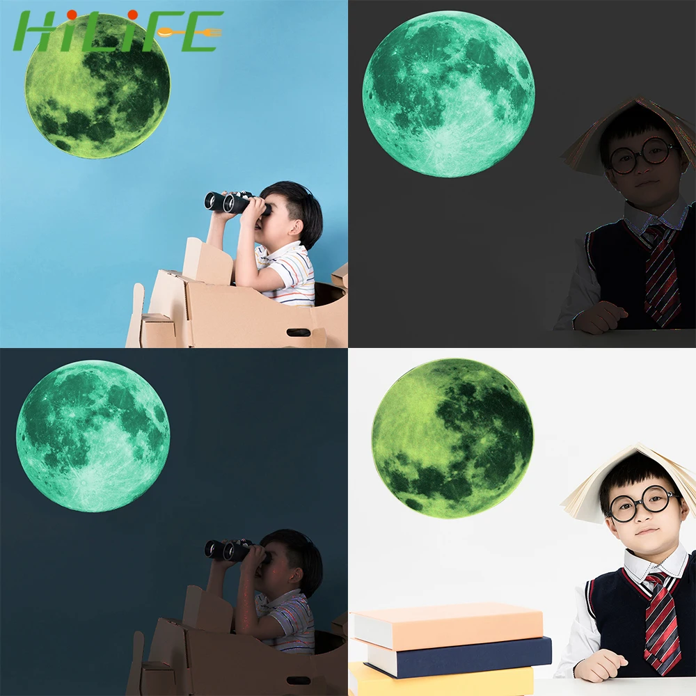 3D наклейки на стену HILIFE светящаяся луна светится в темноте холодильник для