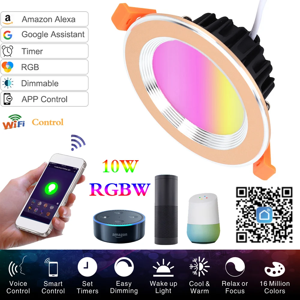 

10W RGB+CW WIFI Smart LED Downlight Dimmable Tuya App Led Spot 220V / 110V Ceiling Lamp Recessed Downlights Round Panel Light