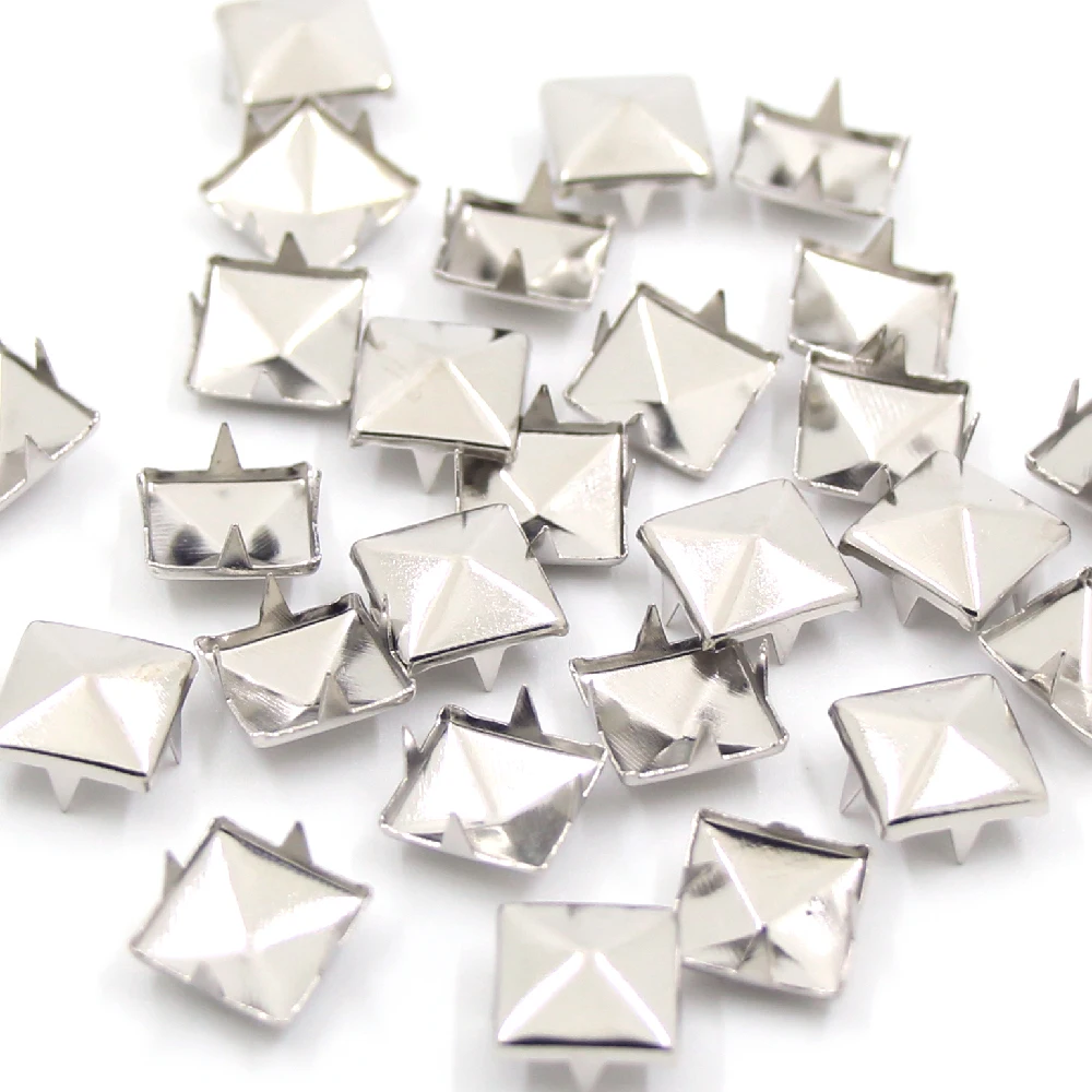 100Pcs-6-20mm-Silver-Rivets-Punk-Square-Pyramid-Metal-Spike-Studs-Four ...