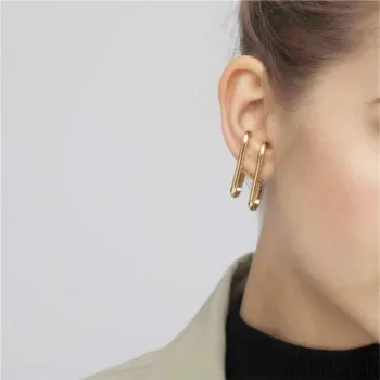 

FFLACELL 2019 Double C Geometric Stud Earrings For Women Accessories Gold Color OL Minimalist Earings Fashion Jewelry Kolczyki